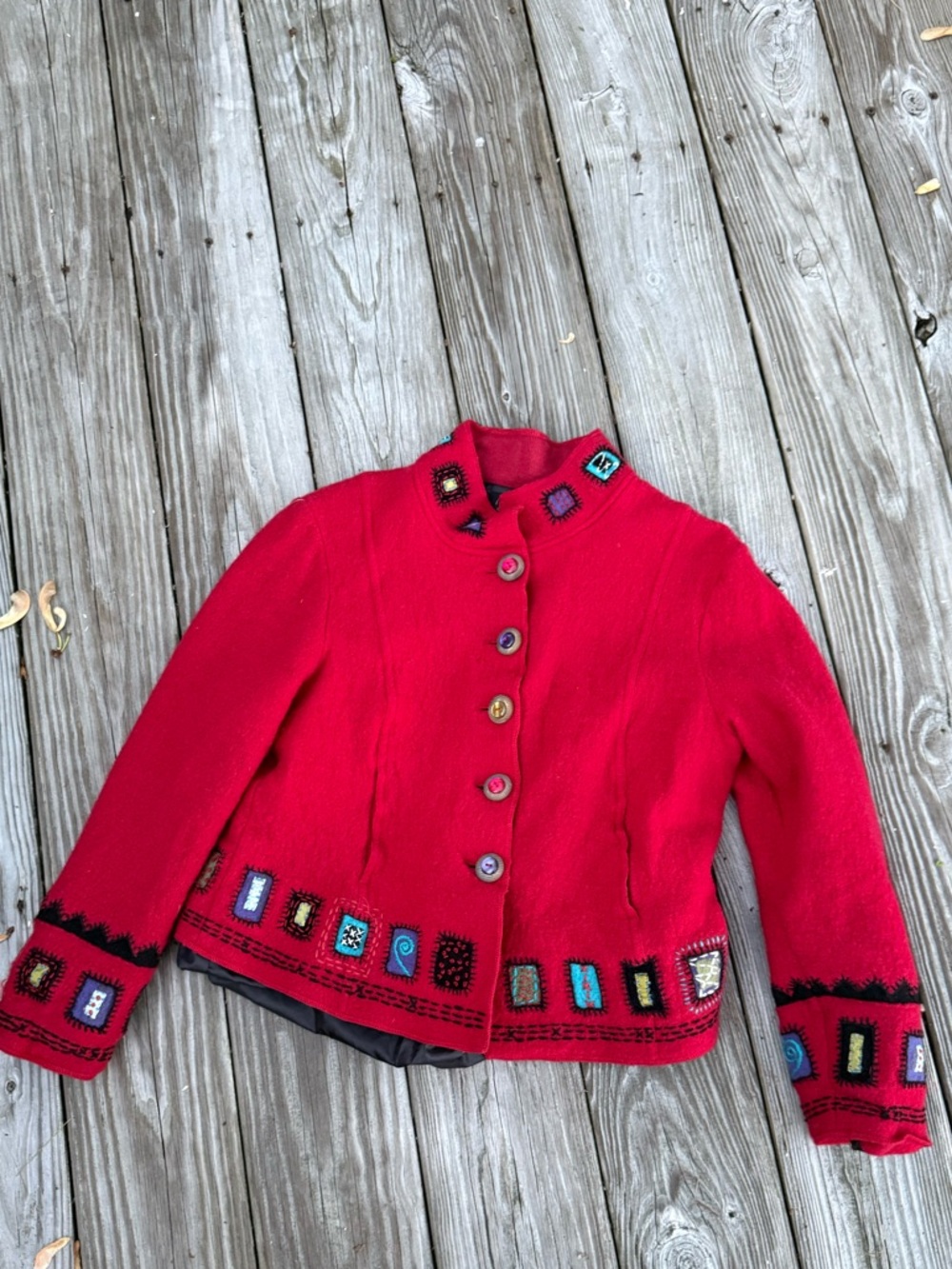 Vintage Icelandic  red large Wool Embroidered Lined Jacket cardigan sweater